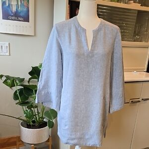 NWOT Lands' End Blue Linen Tunic Top Size Small